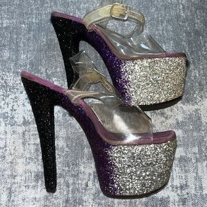 Stunning 7” Custom Glitter Gradient Pleasers in Sz 8! Silver/Purple/Black